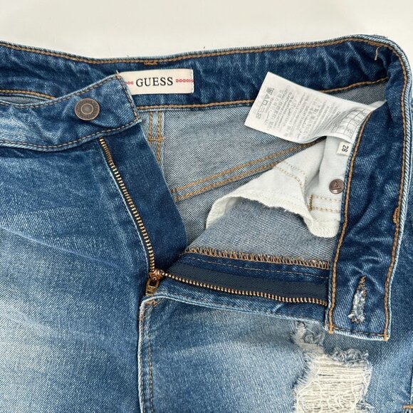 GUESS Blue High Rise Cut Off Frayed Hem Festival Distressed 28 Denim Jean Shorts - Picture 5 of 6